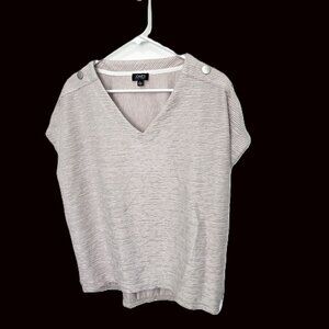 Jones New York Womens Textured Blouse Tan Size Large V-Neck Button Accents